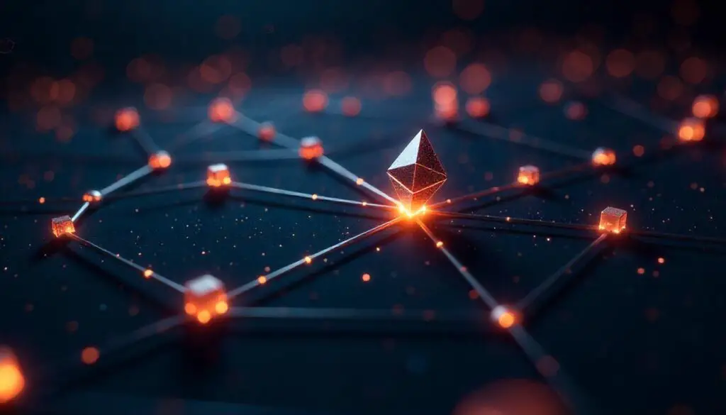 Ilustração da rede blockchain do Ethereum, destacando sua importância no ecossistema cripto